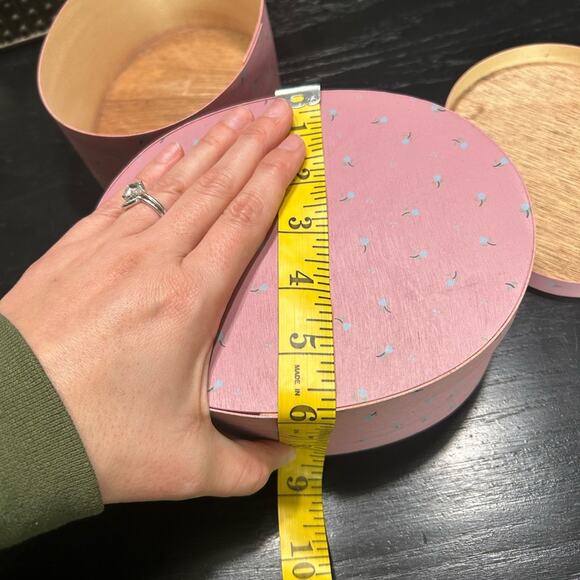 VINTAGE boxes - blush berry pink with hand painted tulips- set of 2 cottage - Picture 3 of 13